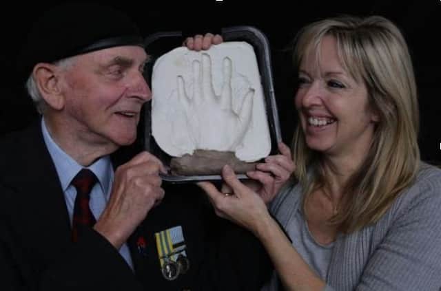 Bill Park had his hand cast for the war veterans project in Edinburgh 2015  he served in Korea 1951-52.  Image by David Cruikshanks