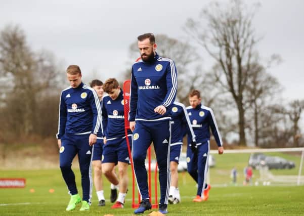 Steven Fletcher takes part in a Scotland training session during a previous call-up. Picture: Getty Images