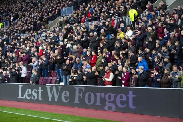 A general view of Hearts fans at the game. Picture: SNS Group
