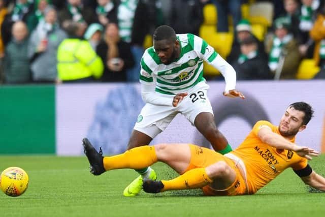 Odsonne Edouard is foiled by Craig Halkett as Livingston and Celtic played out an entertaining goalless draw in West Lothian. Picture: SNS Group