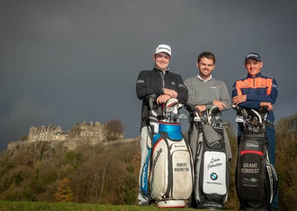 Grant Forrest, right, Robert McIntyre and Liam Johnston, centre, are all looking forward to playing on the main European tour this year. Pic: Kenny Smith