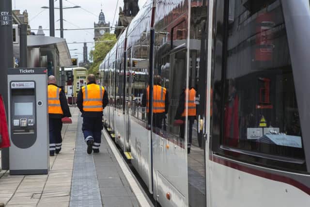 A pedestrian fell on to the tram tracks on Princes Street on Thursday. Picture: TSPL