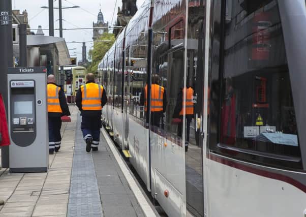 A pedestrian fell on to the tram tracks on Princes Street on Thursday. Picture: TSPL