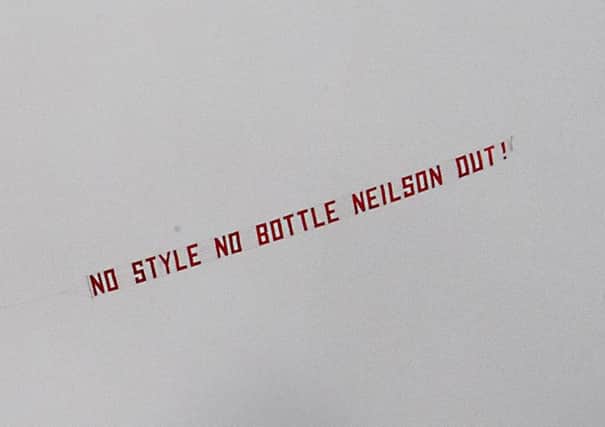 The banner flown above Tynecastle during the match against Partick in March 2016. Pic: John Devlin