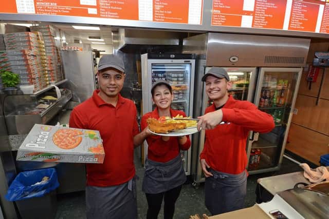 Staff at Luca's chippy and pizza restaurant on Bread Street, formerly the renowned Kingfisher, Annarita and Luca. Pic: Jon Savage