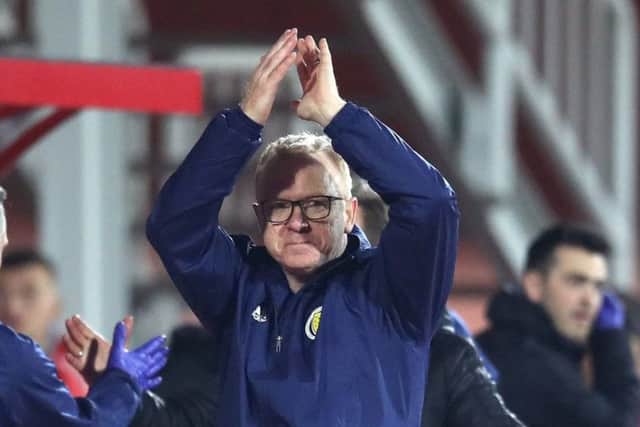 Scotland manager Alex McLeish celebrates after the final whistle