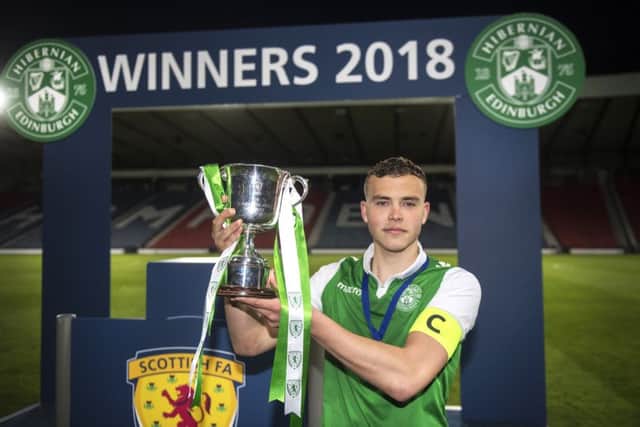 Teenager Ryan Porteous, now a regular first-team member at Hibs, captained Hibs to Scottish Youth Cup glory last season. Pic: SNS