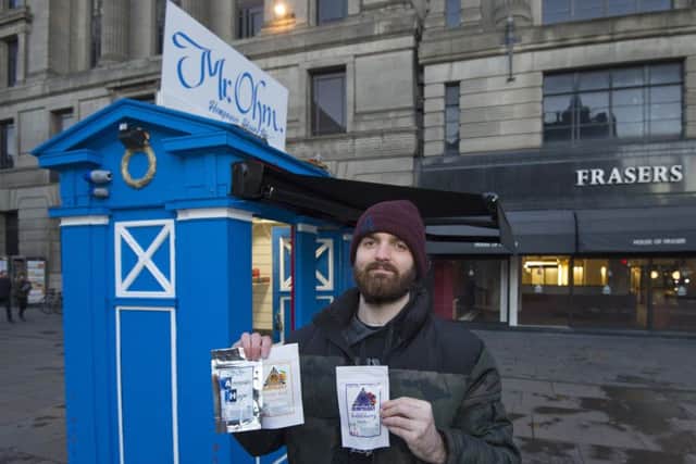 The police box has just re-opened today and is now selling (perfectly legal) hemp products. Shaun Conway outside the Police Box at the West End

. Pic: Neil Hanna Photography