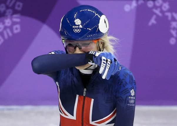 Elise Christie of Great Britain cries after crashing during the Ladies' 500m Short Track Speed Skating final on day four of the PyeongChang 2018 Winter Olympic Games in South Korea. Pic: Jean Catuffe/Getty Images