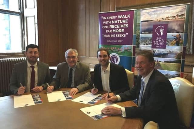 Pictured (l-r): Council Depute Leader, Cllr Cammy Day; Chair of CSGNT, Keith Geddes; Council Leader, Cllr Adam McVey; Council Chief Executive, Andrew Kerr.