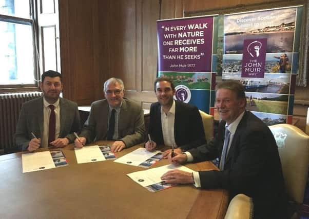 Pictured (l-r): Council Depute Leader, Cllr Cammy Day; Chair of CSGNT, Keith Geddes; Council Leader, Cllr Adam McVey; Council Chief Executive, Andrew Kerr.