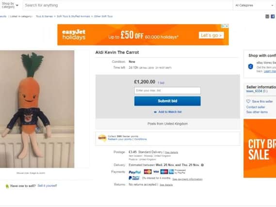 One Kevin The Carrot toy has been listed for 1,200 on eBay