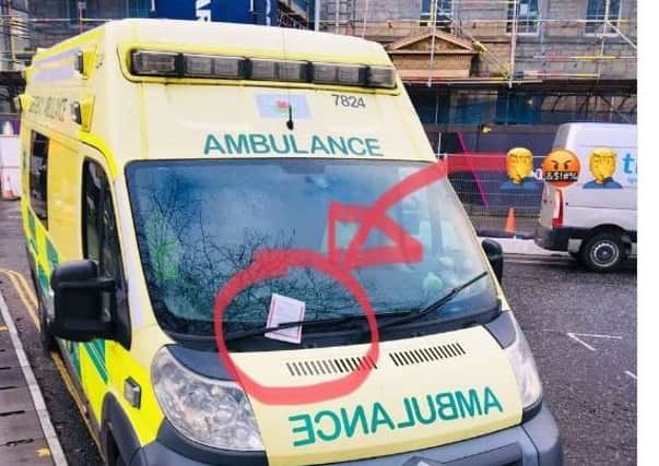 The ambulance parked in St Andrew Square with ticket