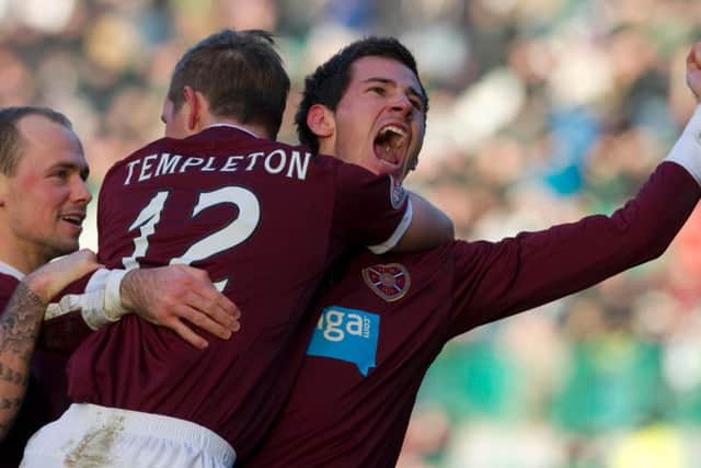 Ryan McGowan celebrates scoring his first ever Hearts goal in a win over Hibs.