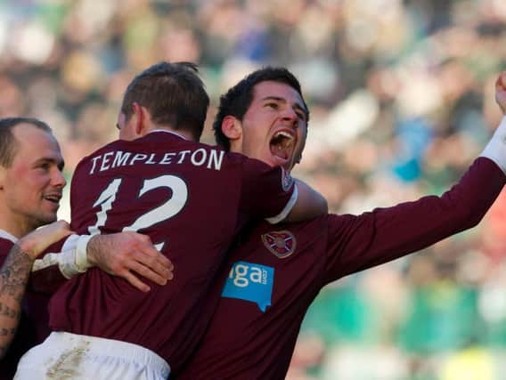 Ryan McGowan celebrates scoring his first ever Hearts goal in a win over Hibs.