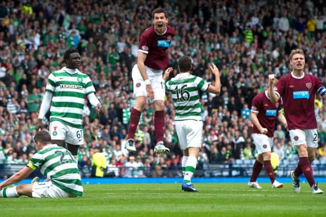 Ryan McGowan celebrates as Hearts defeat Celtic in the Scottish Cup semi final in 2012.