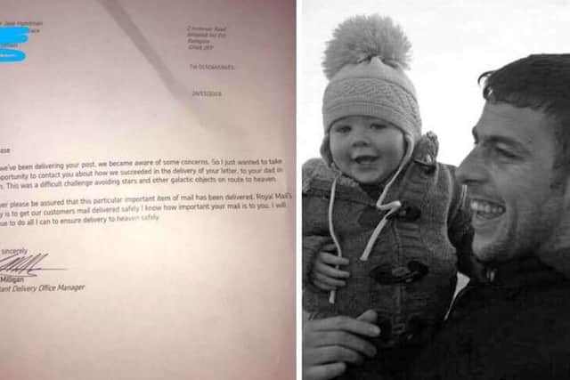 Jase Hyndman with dad James Hyndman, the now seven-year wrote a letter to his dad in Heaven and got a touching reply from Royal Mail. Picture: PA Wire