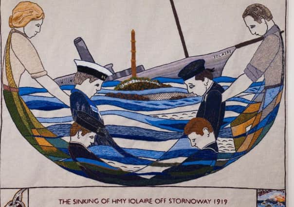 A panel from the Great Tapestry of Scotland that depicts the Iolaire disaster has gone on show at Museun nan Eilean in Stornoway as part of a new exhibition that examines the impact of the tragedy on the island. PIC: Alex Hewitt.