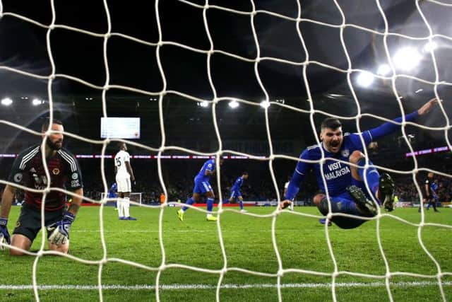 Callum Paterson produced a memorable celebration for Cardiff City despite not scoring the goal. Picture: Michael Steele/Getty