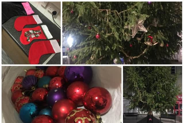 Locals spotted the Kirkgate Christmas tree looking a little spartan and decided to take matters into their own hands. Pictures: Kelly Lindsay/Facebook