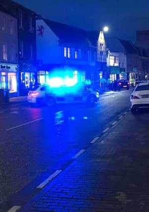 The scene outside the bank