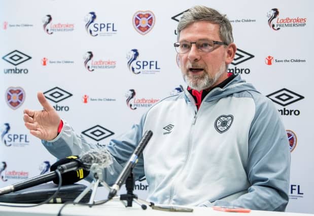 Hearts manager Craig Levein addresses the media. Pic: SNS
