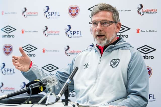 Hearts manager Craig Levein addresses the media. Pic: SNS
