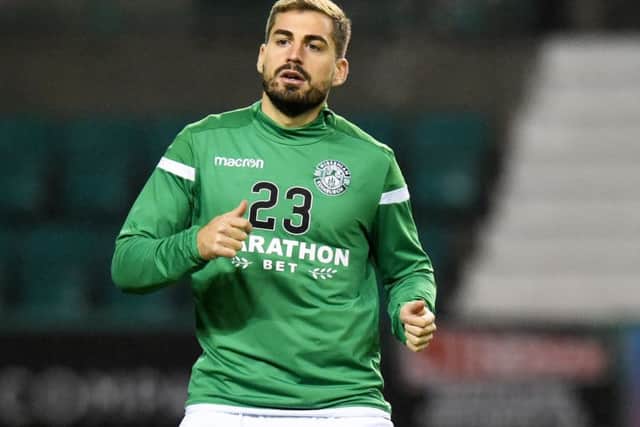 Charis Mavrias made his debut for Hibs against St Mirren. Pic: SNS