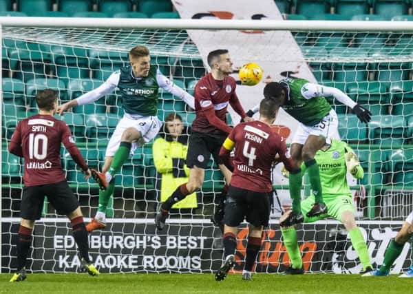 Adam Bogdan was left stranded for Hibs' second goal. Pic: SNS