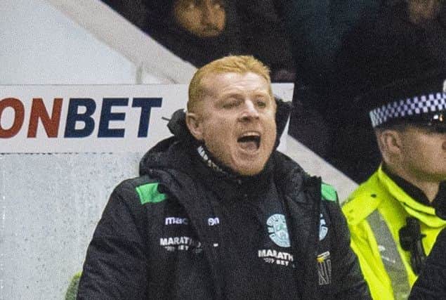 Hibs manager Neil Lennon shouts from the touchline