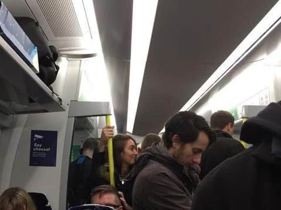 Passengers were crammed into the Edinburgh-Glasgow train. Pic: Commuter on board