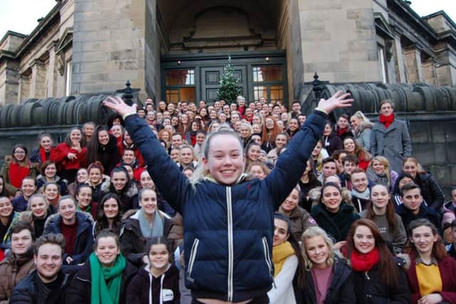 Amy Wilson from Dalkeith, taken during a break from A Christmas Wish, pictured with the rest of the cast.