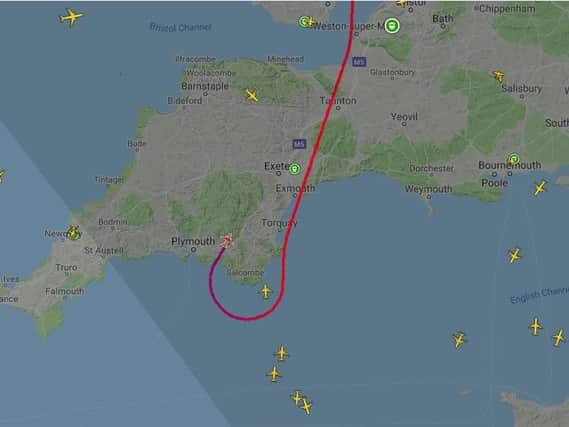 An image of the plane's flight path. Pic: planefinder.net