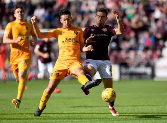 Olly Lee battles Shaun Byrne for possession during the 0-0 draw between the sides earlier this season. Picture: SNS