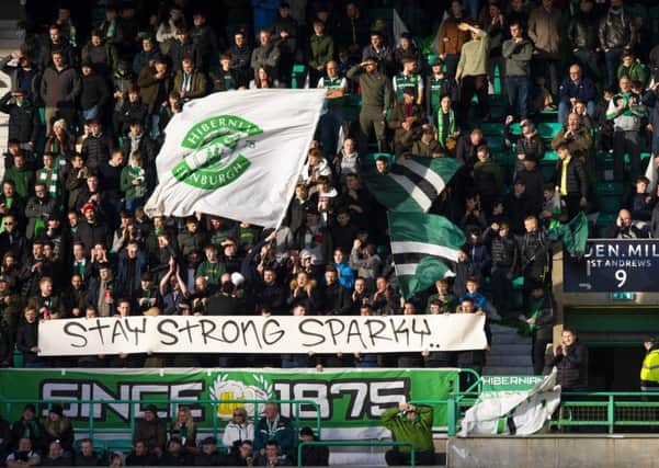 Hibs fans show their support for former player Leigh Griffiths. Picture: SNS/Paul Devlin