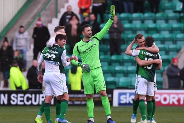 Hibs fans were delighted with their team's performance. Picture: SNS/Craig Foy