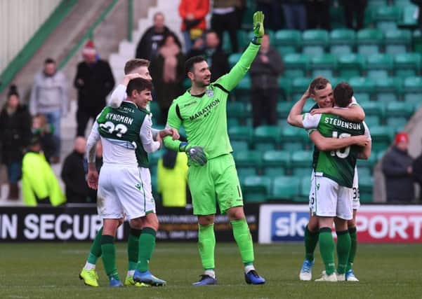 Hibs fans were delighted with their team's performance. Picture: SNS/Craig Foy
