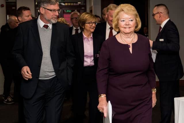 Hearts owner Ann Budge arrives for the club's agm with manager Craig Levein