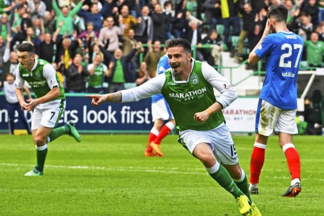 Jamie Maclaren scored a hat-trick during last season's 5-5 draw at Easter Road. Picture: SNS Group