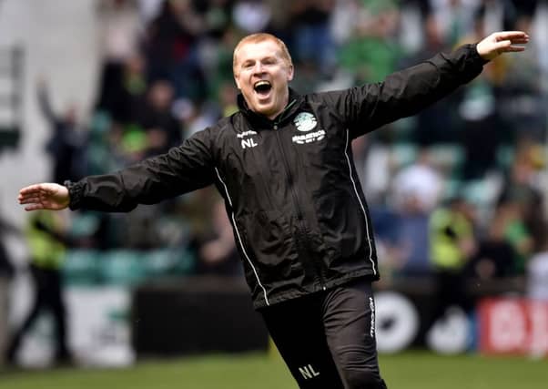 Neil Lennon performed the infamous aeroplane celebration last time Hibs and Rangers met. Pic: SNS