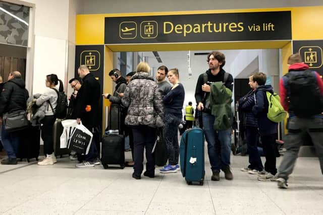 Passenger chaos at Gatwick Airport, which is closed today after one or more drones were deliberately flown over the runway. Picture: SWNS