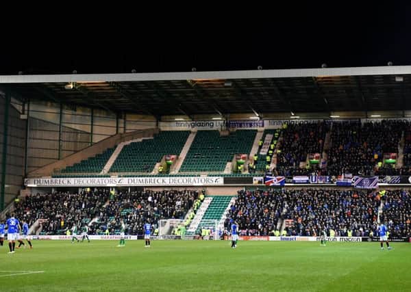 A general view of the Hibernian and Rangers fans at Easter Road. Picture: SNS