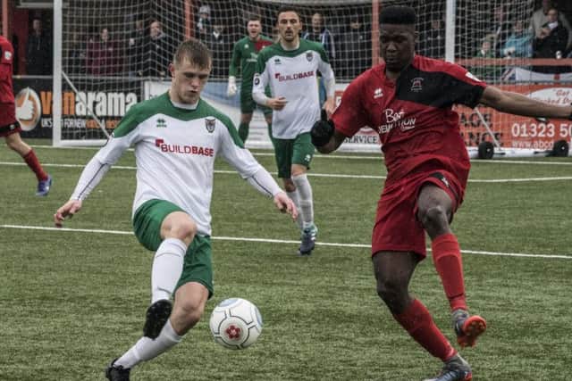 Tommy Block (left) in action for Bognor Regis Town against Eastbourne Borough. Picture: Tommy McMillan