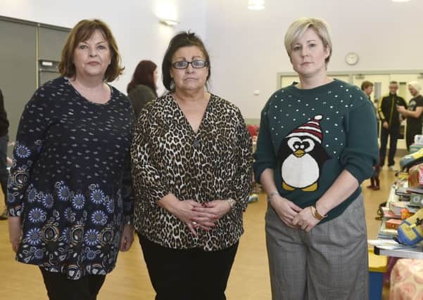 Joanne Baxter, who organised donations for Kaiam workers are the Livingston Station community centre, flanked by MSP Fiona Hyslop, left, and MP Hannah Bardell  Picture: TSPL