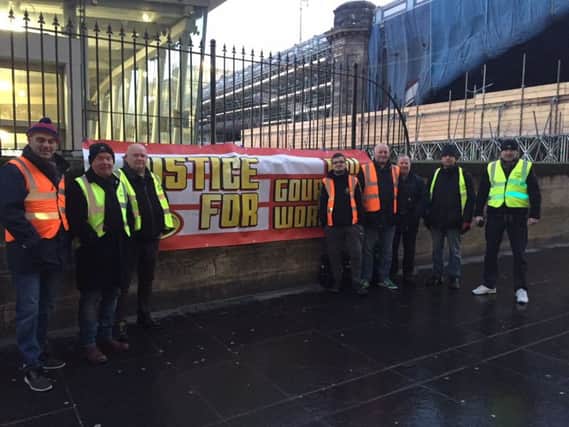 Rail Gourmet workers pictured on stirke in Edinburgh. Picture: RMT Union