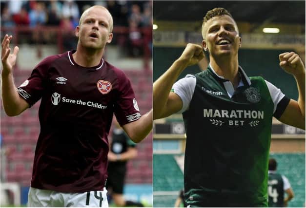 Steven Naismith of Hearts, left, and Hibs striker Florian Kamberi will be hoping for Boxing Day wins today. Pictures: SNS Group