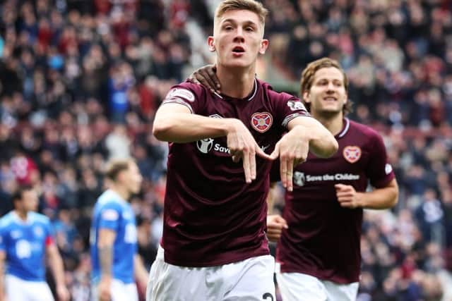 Jimmy Dunne celebrates scoring for Hearts against St Johnstone. The Burnley defender looks set to join Sunderland on loan. Picture: Getty Images