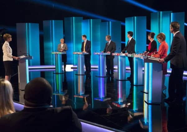 Party leaders including Ed Milliband, David Cameron and Nicola Sturgeon participate in an election debate screened by STV in 2015. Picture: ITV/REX