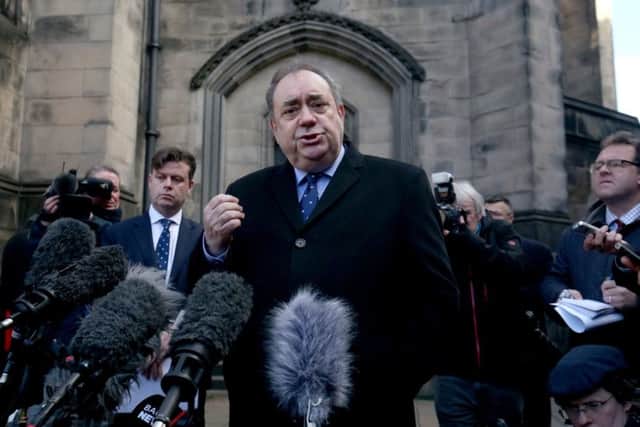 Alex Salmond faces the media after last week's Court of Session hearing. Picture: Jane Barlow/PA