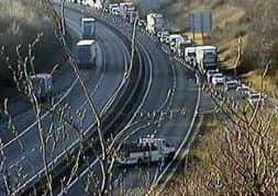 A view of the Bypass as drivers are diverted off the Gilmerton exit. Picture: Traffic Scotland